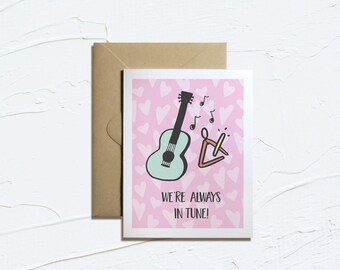 Printable Card- We're Always In-Tune! Printable Valentines Cards, Funny Valentines, Music Cards, Instant Download, Love Puns, E-Card