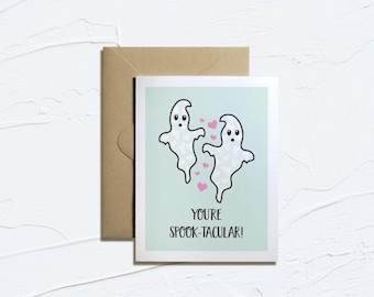 Printable Valentine Card- You're Spook-tacular!  Funny Valentines, Halloween Card, Instant Download, Love Puns, E-Card