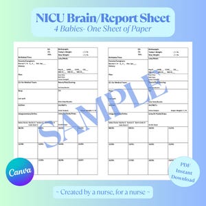 NICU Nurse Report Sheet Template