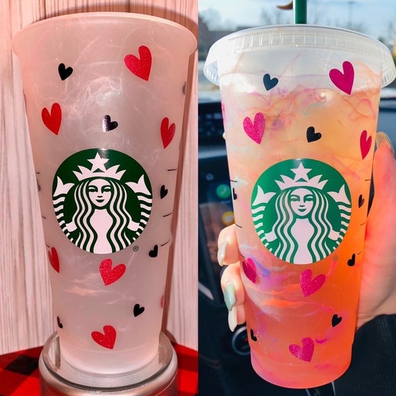 Valentine's Day Starbucks Venti Cold Cup, Hearts, Color Change - Etsy