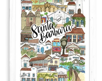 Santa Barbara Classics 1 Art Print | California Carousel UCSB Santa Ynez Stearns Wharf Los Angeles Art Gift Decor Souvenir Poster Postcard