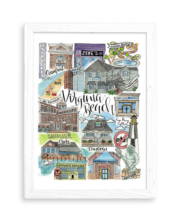 Virginia Beach Art Print Watercolor Wall Art Painting Etsy