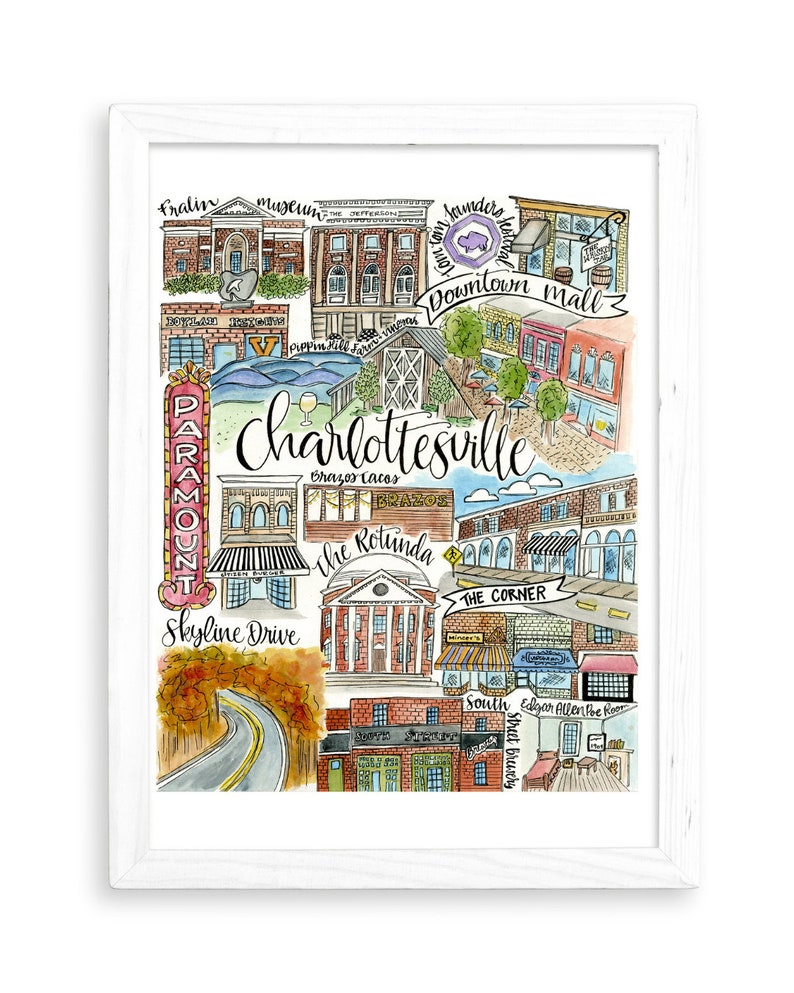 Charlottesville Classics Print University of Virginia UVA Rotunda Tom Tom Festival Skyline Drive Downtown Mall The Corner Edgar Allen Poe image 1