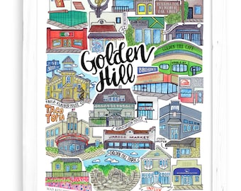 Golden Hill Art Print | San Diego Watercolor Drawing California Wall Decor OB South Beach North Park Hillcrest Barrio Logan Balboa Park PB