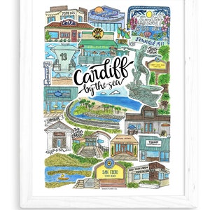Cardiff-by-the-Sea Art Print | San Diego California Watercolor Wall Decor Beach North County Leucadia Gift Socal San Elijo Lagoon Kook