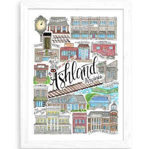 Ashland, VA Kunstdruck | Aquarell Zeichnung Geschenk Virginia Hannover Richmond Wand Kunst Postkarte Randolph Macon Eisen Pferd Henry Tonzug VCU