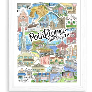 Point Loma Art Print | San Diego Watercolor Drawing California Wall Decor CA Socal Liberty Station Ocean Beach Navy Gift Postcard Poster