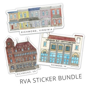 Richmond, VA Sticker Bundle | RVA Watercolor Gift Scott&#39;s Addition Shockoe Bottom Carytown The Fan Jackson Ward VCU UofR mcv church hill vsu