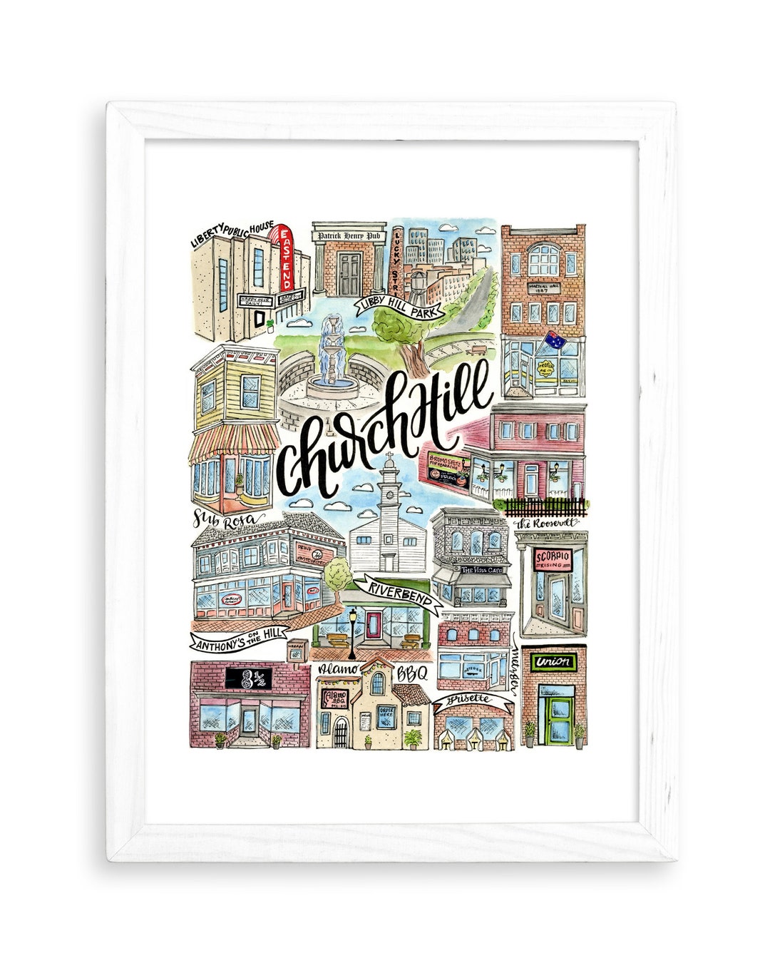 Church Hill Art Print | Richmond, Virginia VA Watercolor Illustration ...
