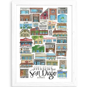 Breweries of San Diego Art Print |  Watercolor Drawing California Wall Decor Coronado North Park Pacific Beach Beer Brewing La Jolla SDU