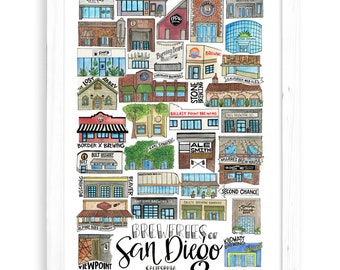 Breweries of San Diego Art Print |  Watercolor Drawing California Wall Decor Coronado North Park Pacific Beach Beer Brewing La Jolla SDU