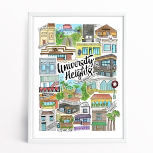University Heights Art Print | San Diego Watercolor Drawing California Wall Decor Pacific Beach North Park Hillcrest Normal Heights Park Ave