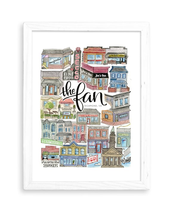 The Fan Art Print Richmond Virginia VA Watercolor Illustration
