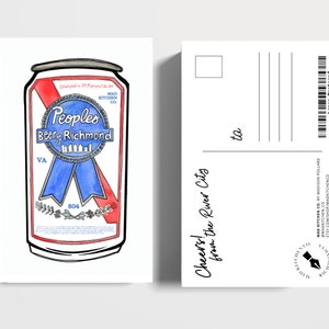 Peoples' Beer of Richmond Art Print/Postcard / RVA Virginia Wall Art Art Print PBR Watercolor Drawing Gift Hipster Punk VCU carytown el fan