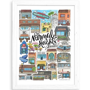 Normal Heights Art Print | San Diego Watercolor Drawing California Wall Decor OB Pacific Beach North Park Hillcrest Dog Beach Pier CA