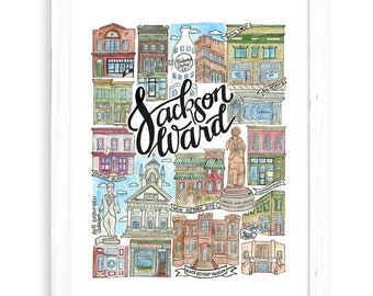 Jackson Ward Art Print | Richmond, Virginia VA Watercolor Illustration Shockoe Bottom Carytown Church Hill Jackson Ward VCU Maggie Walker