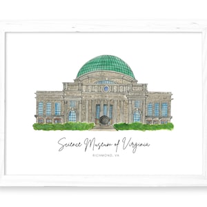 Science Museum of VA Art Print - Watercolor Richmond Virginia RVA Wall Decor History Painting Children&#39;s museum the fan scotts addition VCU