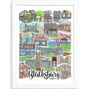 Blacksburg Art Print | Virginia Tech VA Watercolor Gift VT Hokies Orange and Maroon Christiansburg Montgomery County College VCU uva jmu