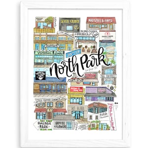 North Park Art Print |  San Diego Watercolor Drawing California Wall Decor Coronado Little Italy Pacific Beach La Jolla Hillcrest Balboa SDU