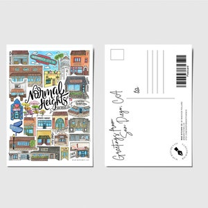 Cartão postal Normal Heights | Desenho em aquarela de San Diego Decoração de parede da Califórnia Coronado North Park Pacific Beach La Jolla Hillcrest Balboa SDU