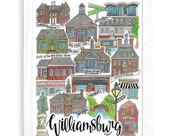 Williamsburg Art Print | Virginia VA Watercolor Tribe Gift William and Mary Colonial James City County Jamestown Yorktown Merchants Square