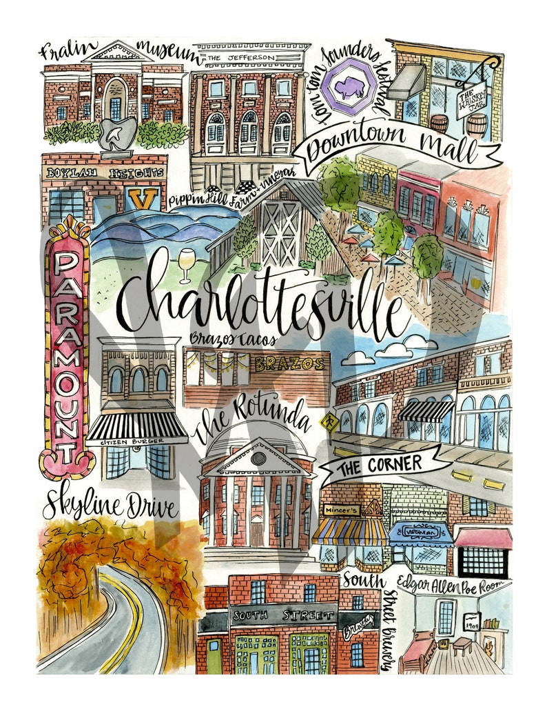 Charlottesville Classics Print University of Virginia UVA Rotunda Tom Tom Festival Skyline Drive Downtown Mall The Corner Edgar Allen Poe image 2