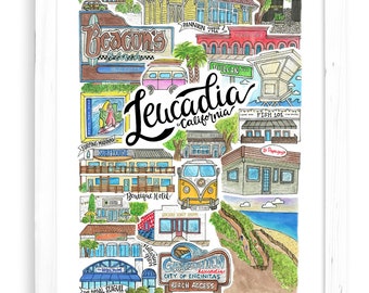 Leucadia Art Print | San Diego California Watercolor Wall Decor Beach North County Encinitas Cardiff Gift Socal beacons grandview surf
