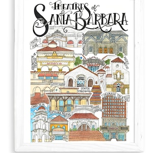 Theater von Santa Barbara Kunstdruck | Postkarte California UCSB Art Geschenk Dekor Souvenir Poster Lobero Pollack Ensemble Riviera Center Stage