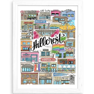 Hillcrest Art Print |  San Diego Watercolor Drawing California Wall Decor Coronado North Park SDSU Pacific Beach La Jolla Hillcrest Balboa