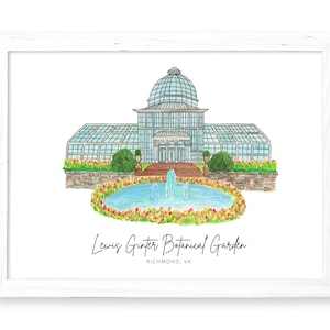 Lewis Ginter Art Print - Botanical Garden Watercolor Richmond Virginia RVA Wall Decor History Painting VCU MCV Church Hill Lakeside Carytown
