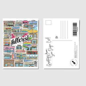 Cartão postal de Hillcrest | Desenho em aquarela de San Diego Decoração de parede da Califórnia Coronado North Park SDSU Pacific Beach La Jolla Hillcrest Balboa