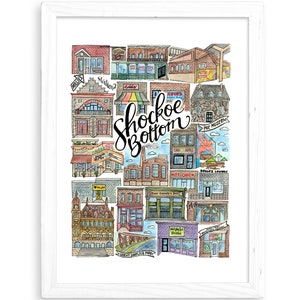 Impressão artística Shockoe Bottom | Richmond, Virginia VA Ilustração em aquarela Shockoe Bottom Carytown Church Hill VCU MCV 17th Street Farmers