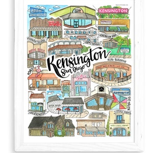 Kensington Art Print | San Diego Watercolor Drawing California Wall Decor North Park Normal Heights Gift Adams Avenue Hillcrest South Park