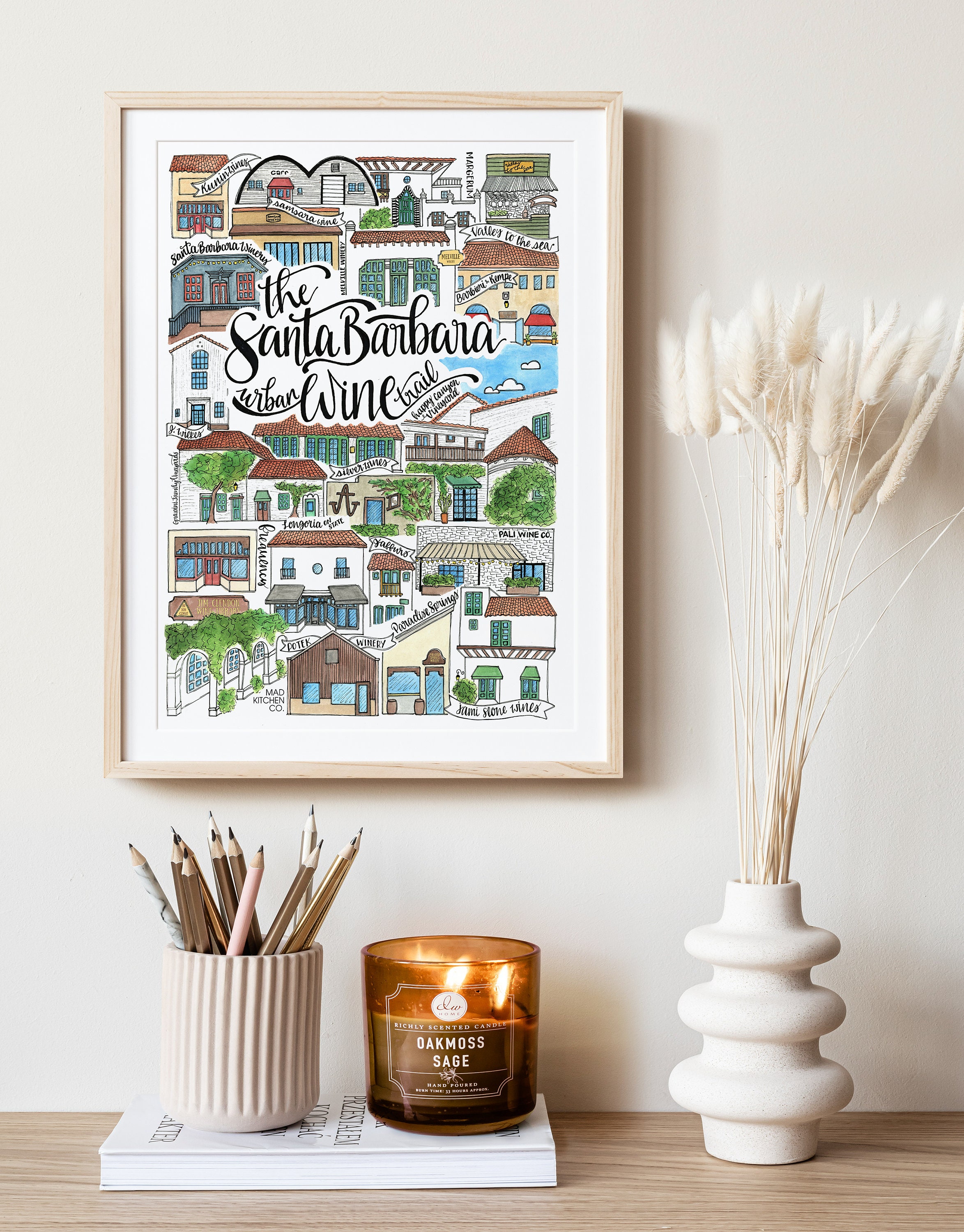 Santa Barbara Urban Wine Trail Art Print | California UCSB Santa Ynez ...