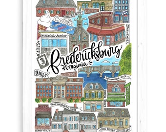 Fredericksburg Print | Virginia VA Watercolor FXBurg Spotsylvania Rappahannock RVA Caroline St UMW Housewarming Mary Washington Carl's