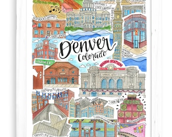 Denver, CO Art Print | Colorado Red Rocks Amphitheatre Rocky Mountains Meow wolf Union Station Coors Field Larimer Square Rino MSU CU Gift