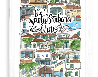 Santa Barbara Urban Wine Trail Art Print | California UCSB Santa Ynez Funk Zone Los Angeles Art Gift Decor Souvenir Poster Postcard