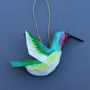 Hand-Made Colorful Paper Maché Hummingbird Ornament