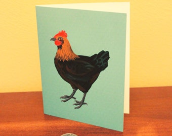 Hand-Painted Farmhouse Hen Card - Black Copper Marans