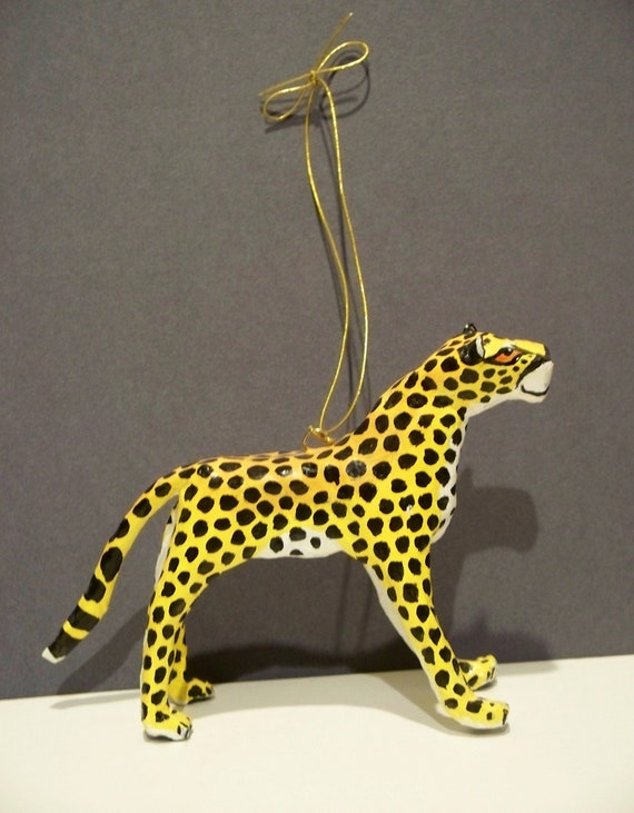 Paper Maché Cheetah Ornament Etsy