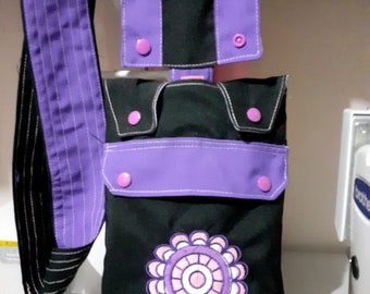 Mandala pattern. Embroidered catheter leg bag+  pocket+overshoulder strap+tube cover.