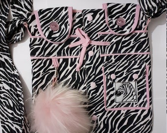 Zebra. Embroidered Catheter night bag cover with a pocket+variations