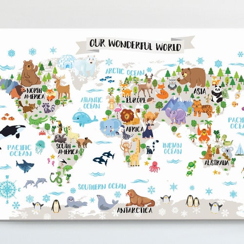 World Map Nursery Wall Decor Canvas Art for Kids Adventure Etsy