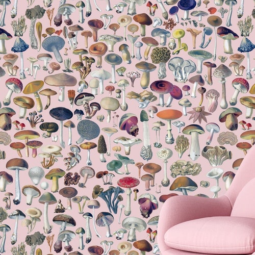 Mushroom Wallpaper Peel-and-stick Botanical Vintage-style - Etsy