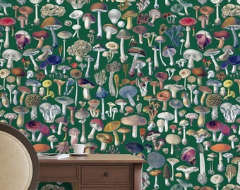 Mushroom Wallpaper Peel-and-stick Gray Botanical Retro Fungi | Etsy