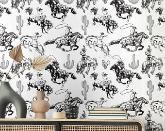 Cowboy Wall Paper Western Wallpaper Peel Stick Southwestern - Etsy