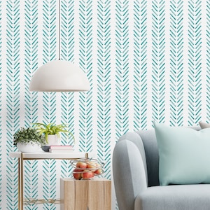 Türkis Tapete Fischgrät Aqua Abnehmbares Schälen und aufkleben Aquarell Chevron Wandbild minimalistisches geometrisches Kinderzimmer Dekor Ozeanblau