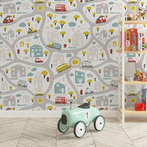 Auto Tapete für Jungen Kinderzimmer Dekor Peel-and-Stick Vinyl-Wandbild Transport Thema Kleinkind Zimmer Autos Straßen Baby Jungen Zimmer Dekor