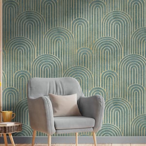 Art Deco Wallpaper Green Blue Peel and Stick Geometric Modern Decor