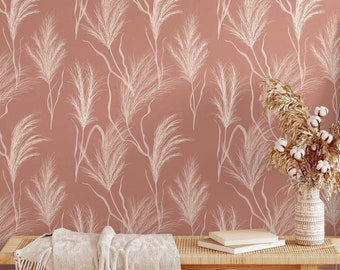 Terracotta Boho Wallpaper Peel and Stick Removable Wallpaper Autumn botanical wallpaper